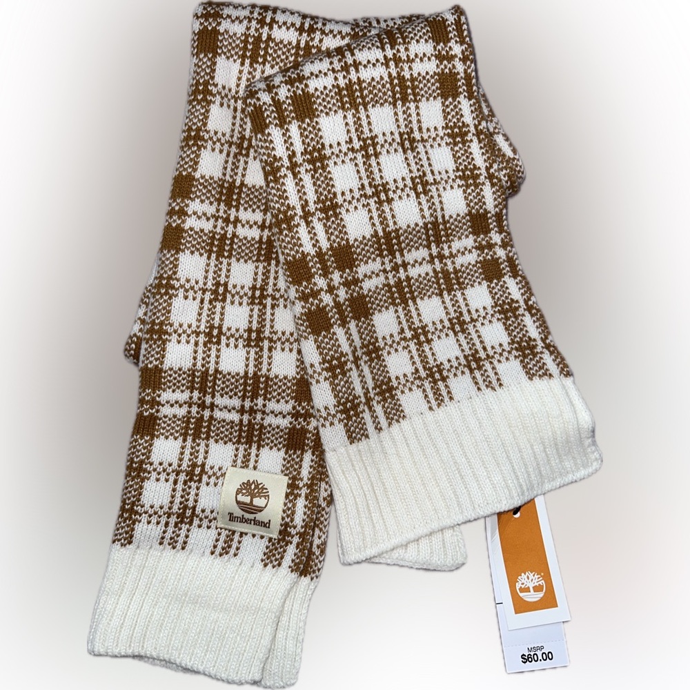 Timberland Tan and Cream Checkered Scarf - Picture 3 of 5
